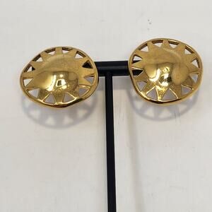 Liz Claiborne Sunburst Gold Tone Round Post Earrings Vintage Costume Jewelry